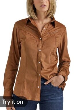 Wrangler Chestnut Brown soft suede Western Snap-Front Shirt